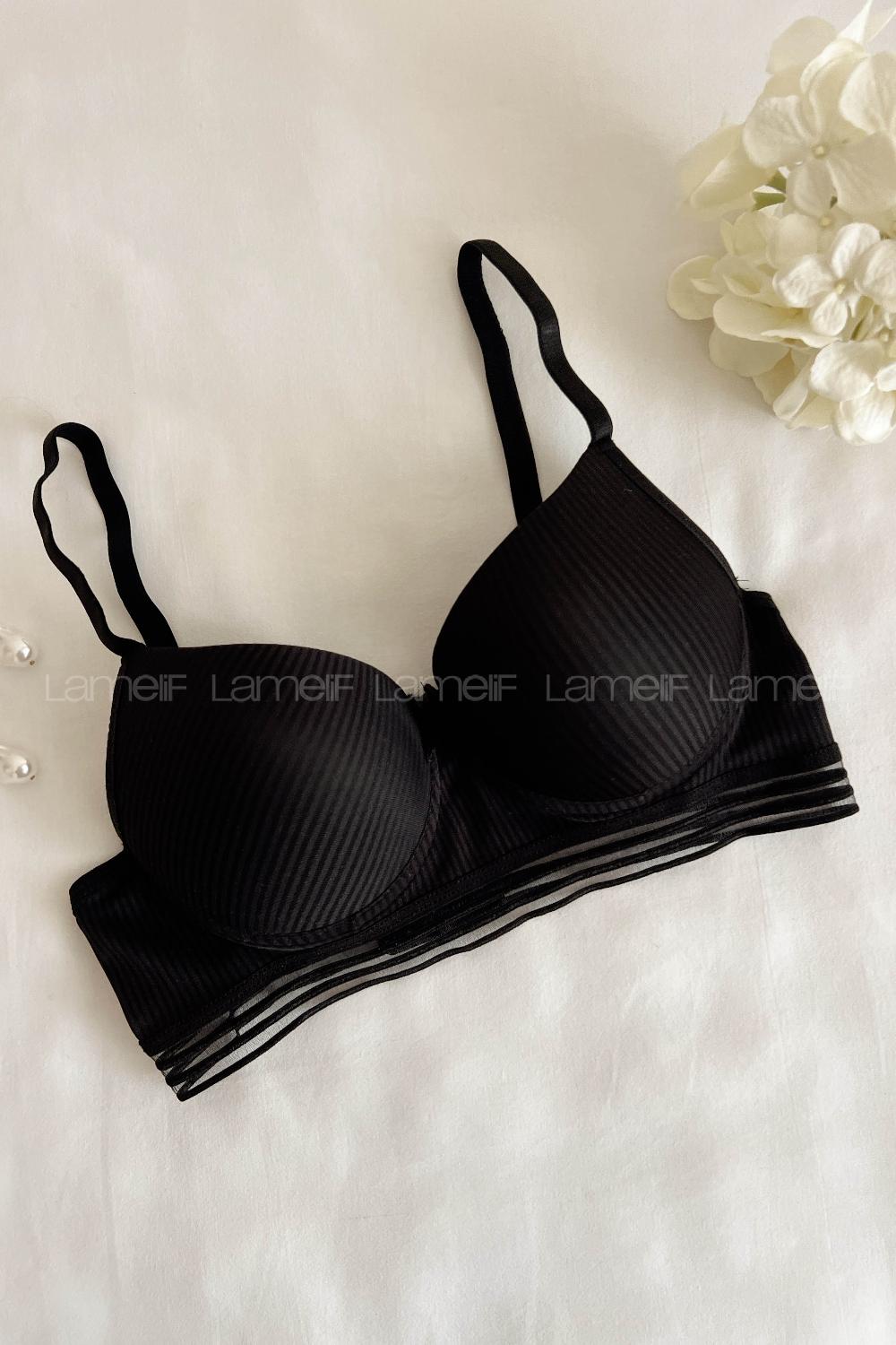 Black Cotton Fabric Without Underwire Support Bralet