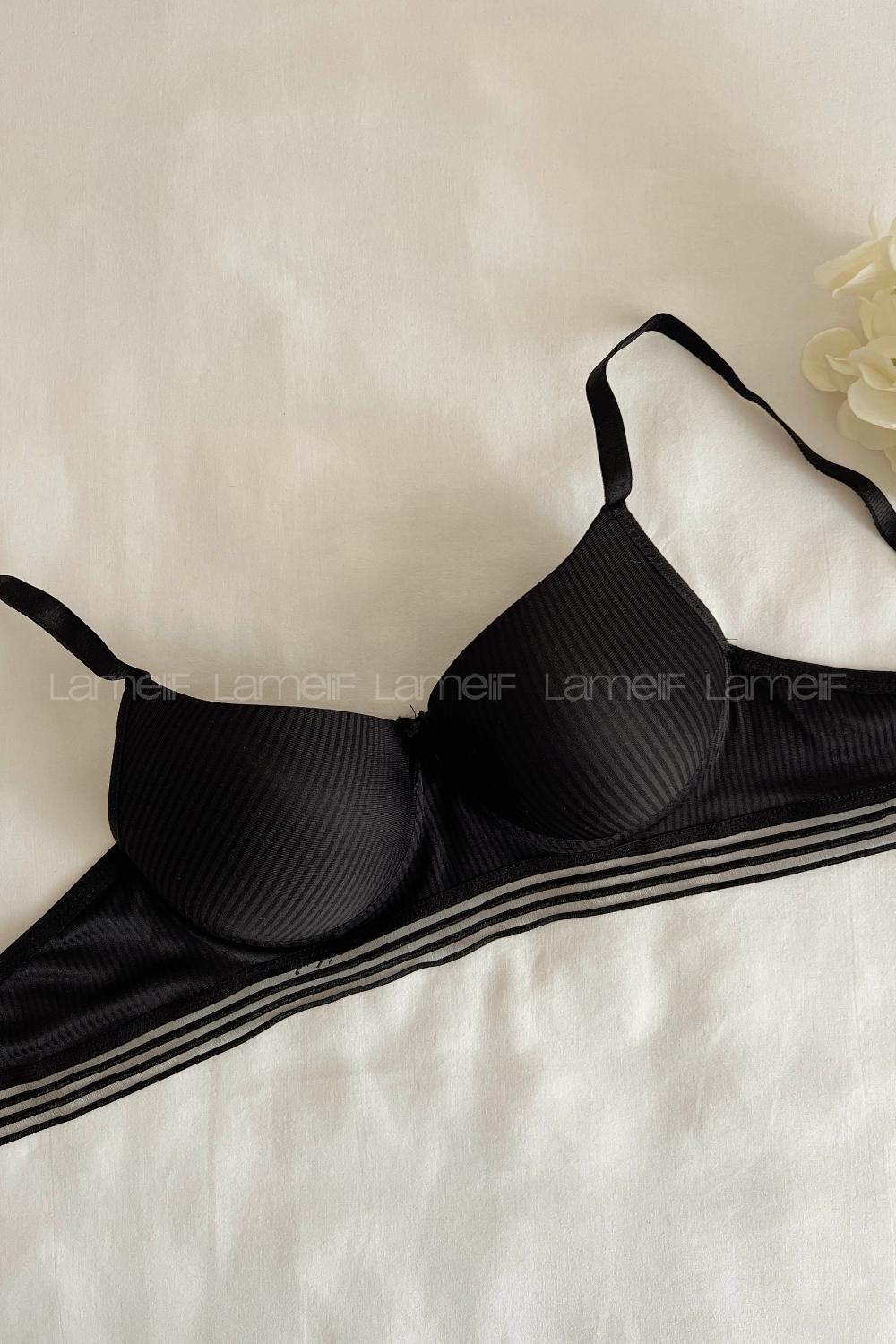Black Cotton Fabric Without Underwire Support Bralet
