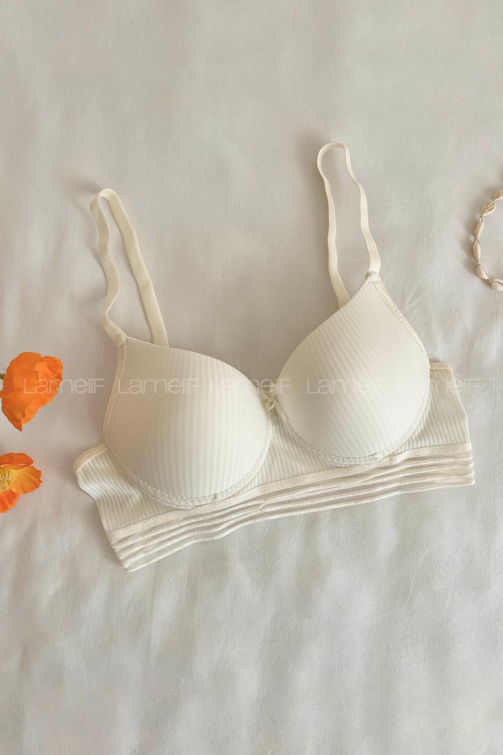Ecru Cotton Fabric Without Underwire Support Bralet