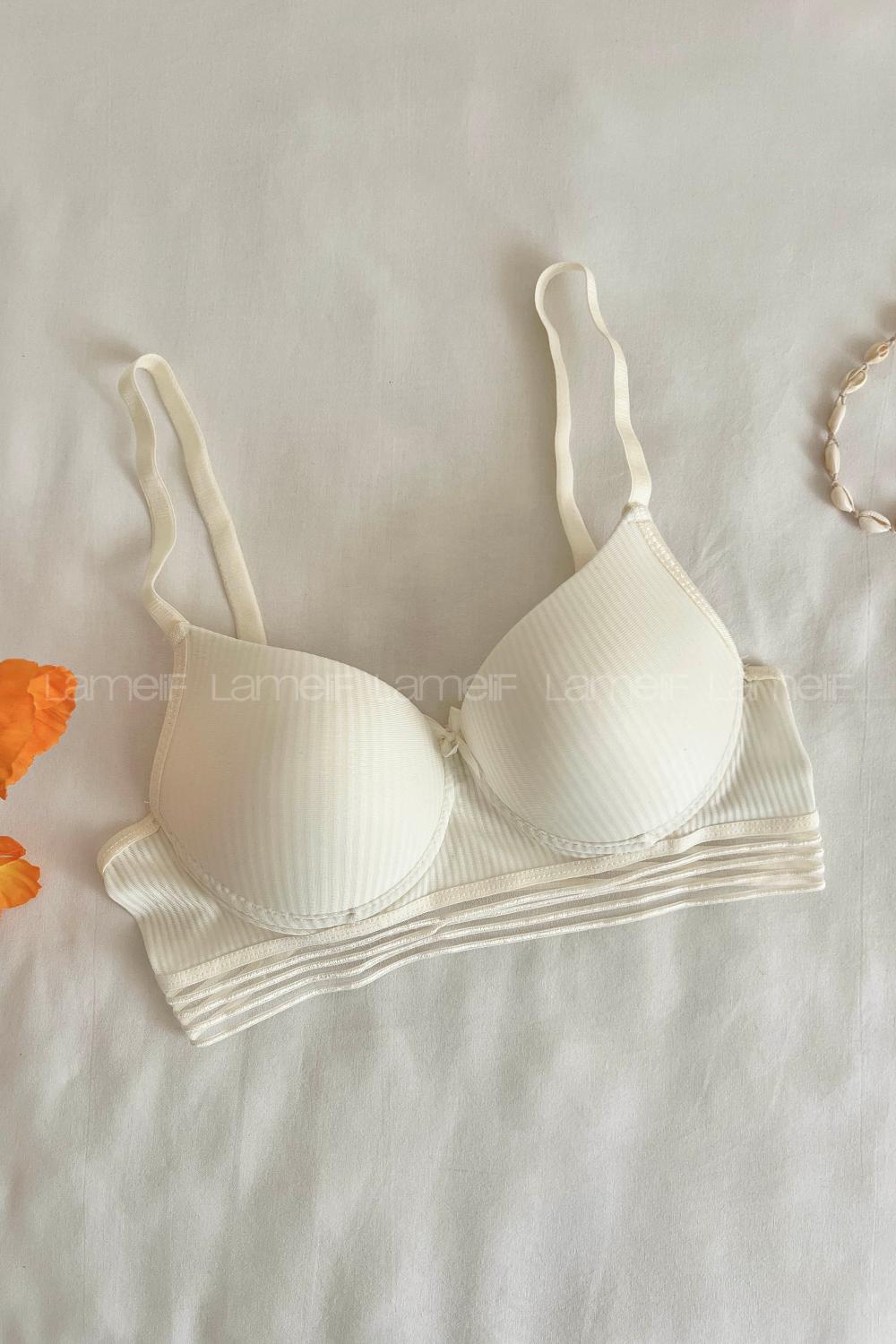 Ecru Cotton Fabric Without Underwire Support Bralet