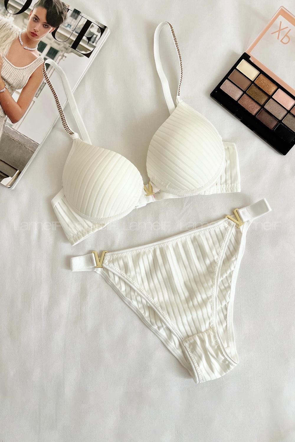 Lamelif Fitilli Destekli Sütyen Takım Ekru Renk