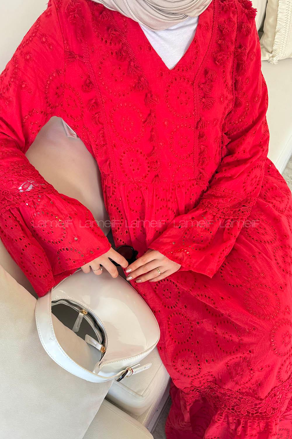 Lamelif Kopanaki Detaylı Fisto Elbise Kırmızı