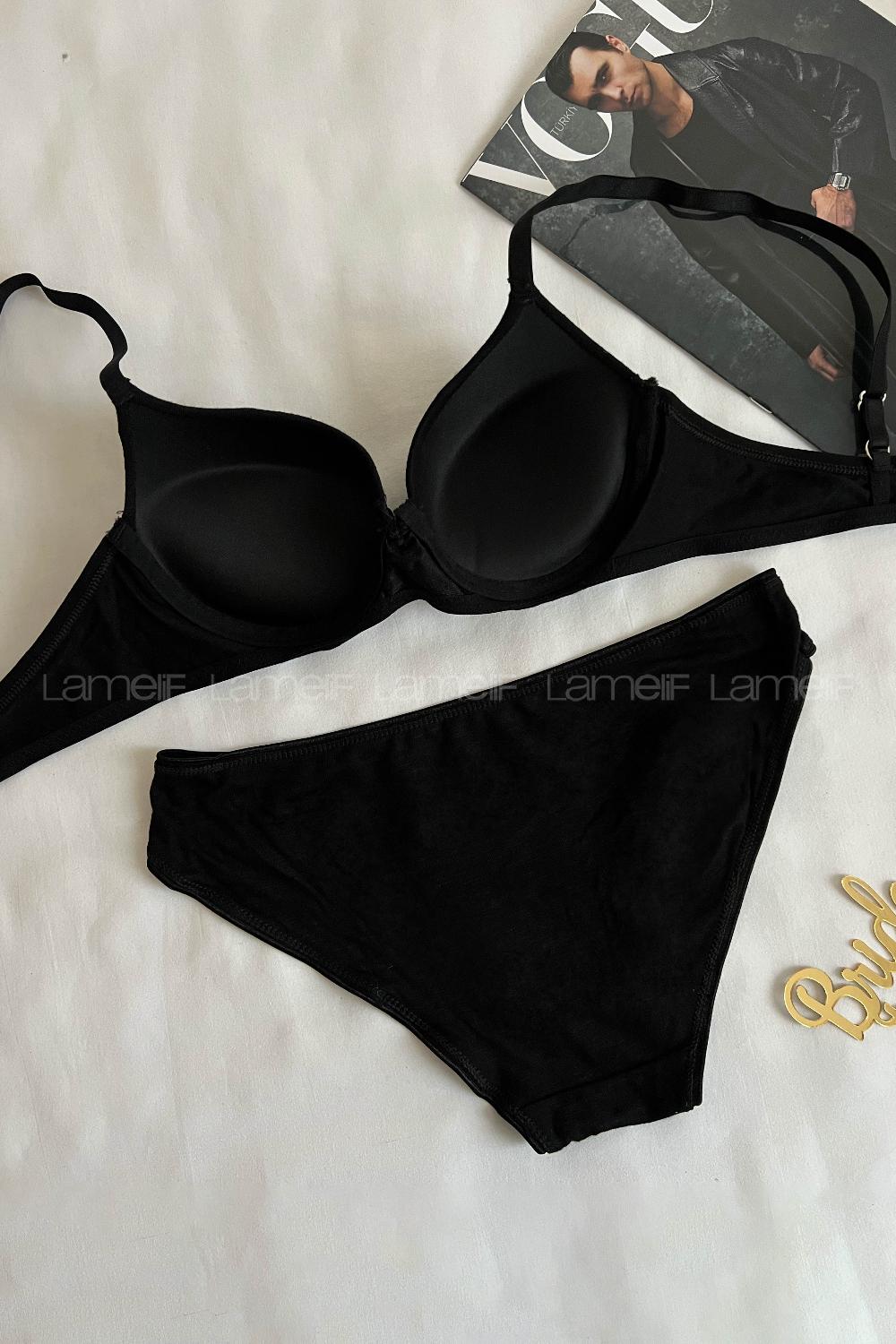 Lamelif Penye Destekli Takım Siyah Renk