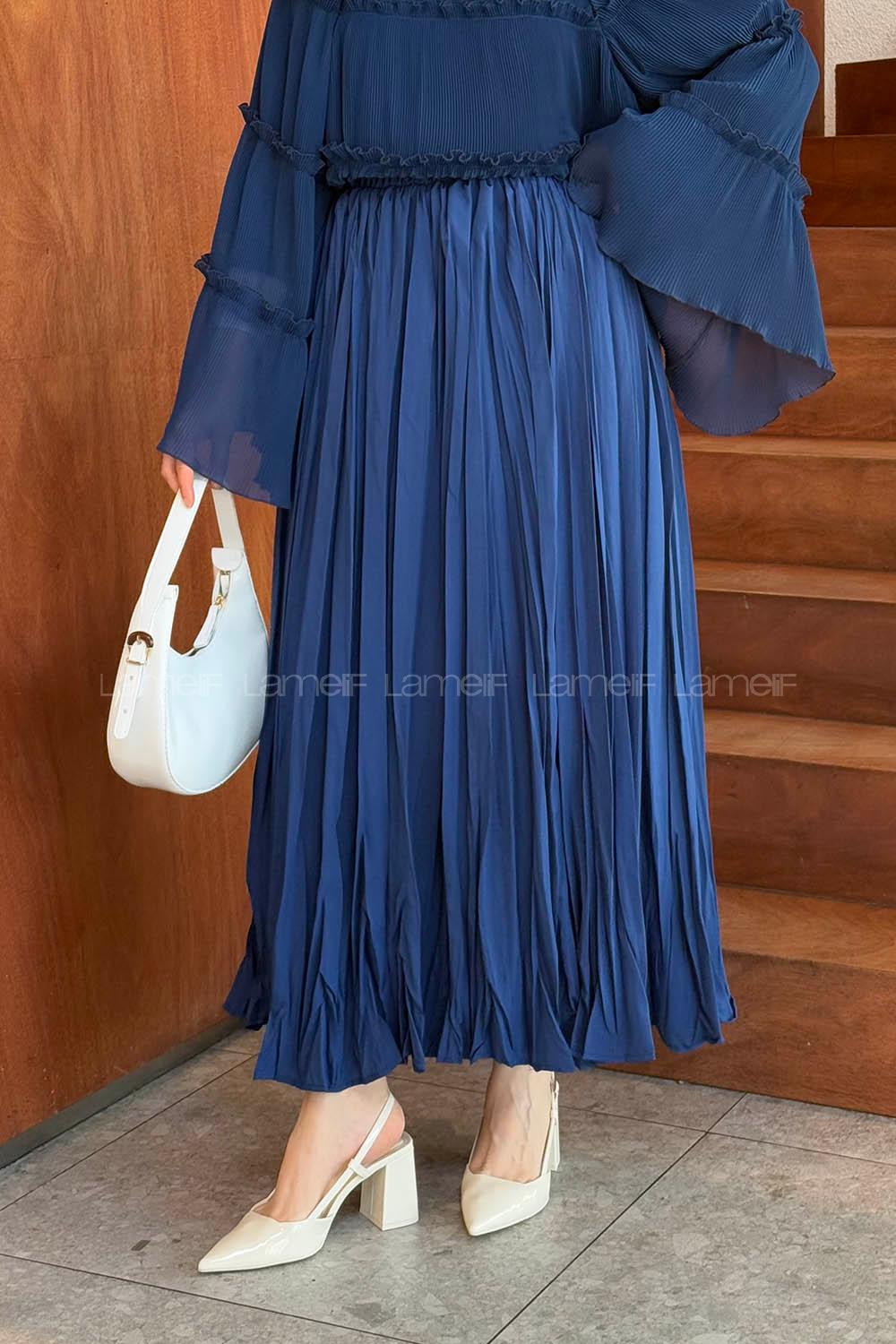 Lamelif Astarlı Tesettür Etek Lacivert