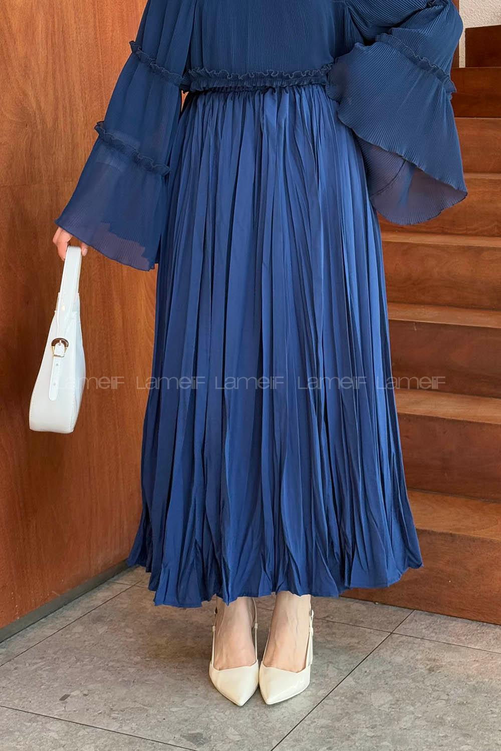 Lamelif Astarlı Tesettür Etek Lacivert