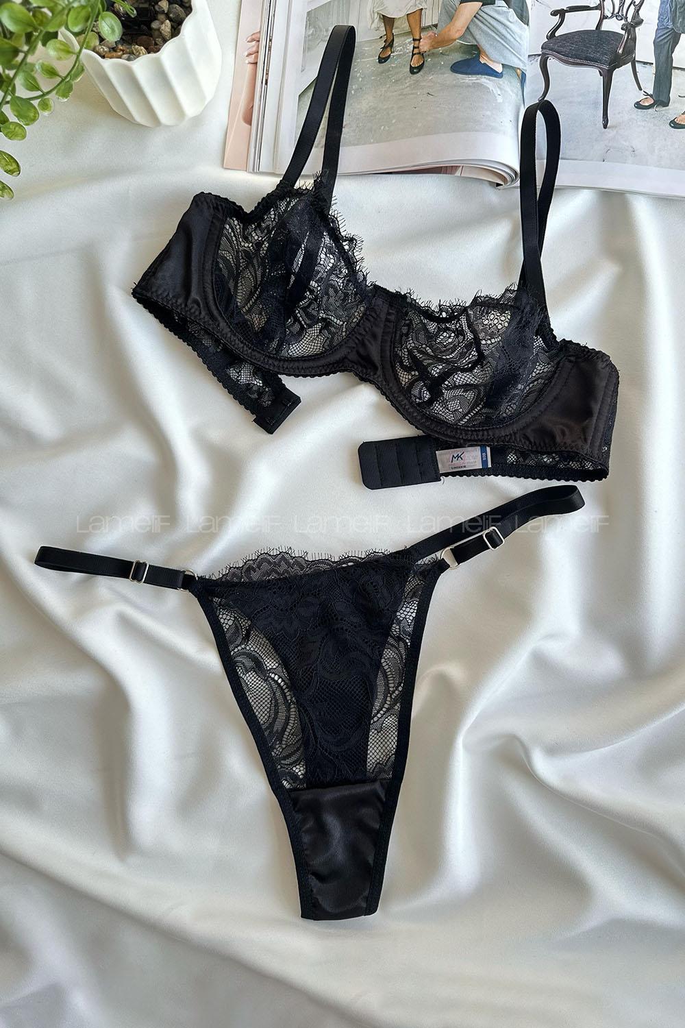 Lamelif Saten Dantel Bralet Takım Desteksiz