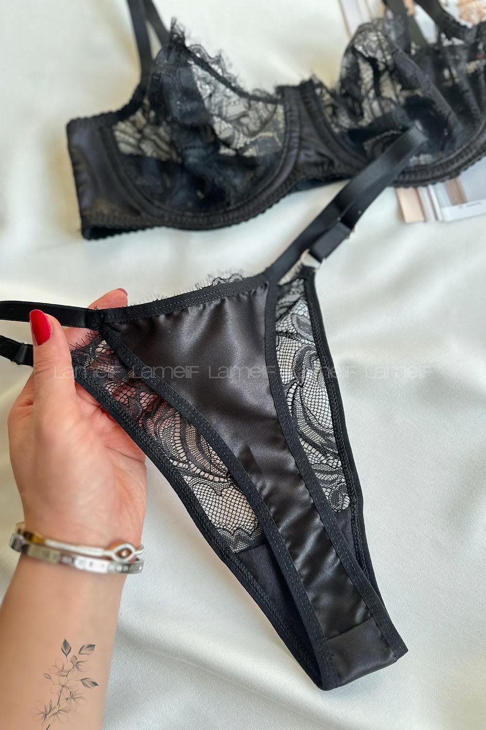 Lamelif Saten Dantel Bralet Takım Desteksiz