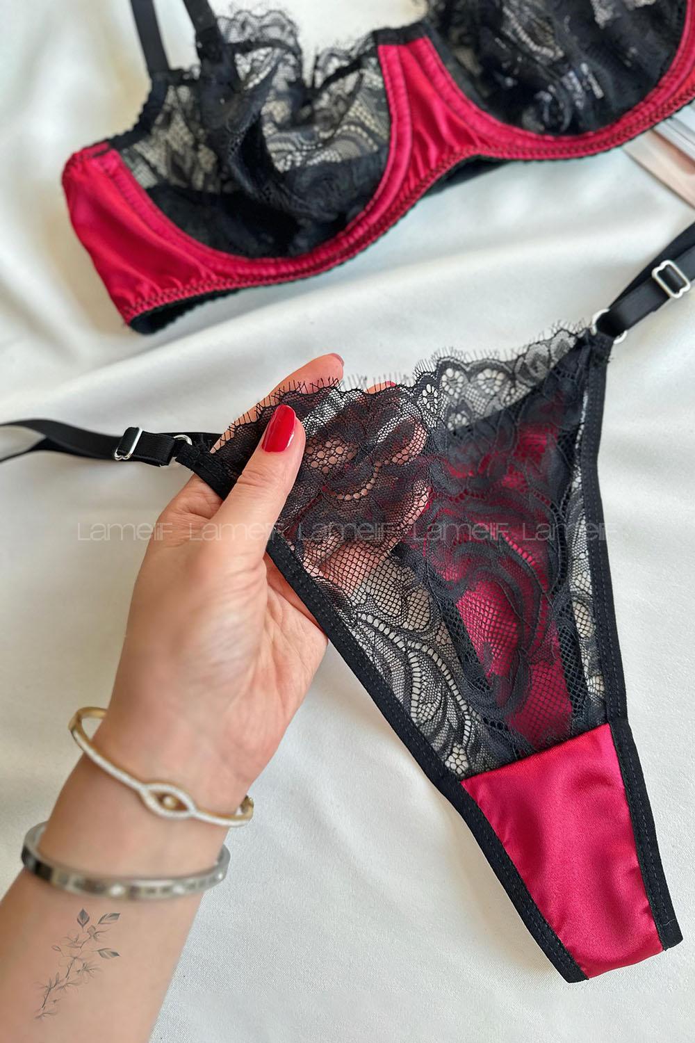 Lamelif Saten Dantel Bralet Takım Desteksiz