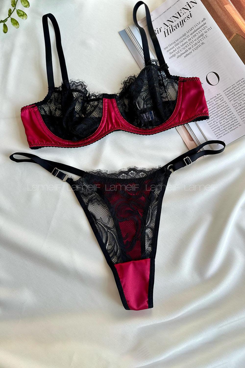 Lamelif Saten Dantel Bralet Takım Desteksiz