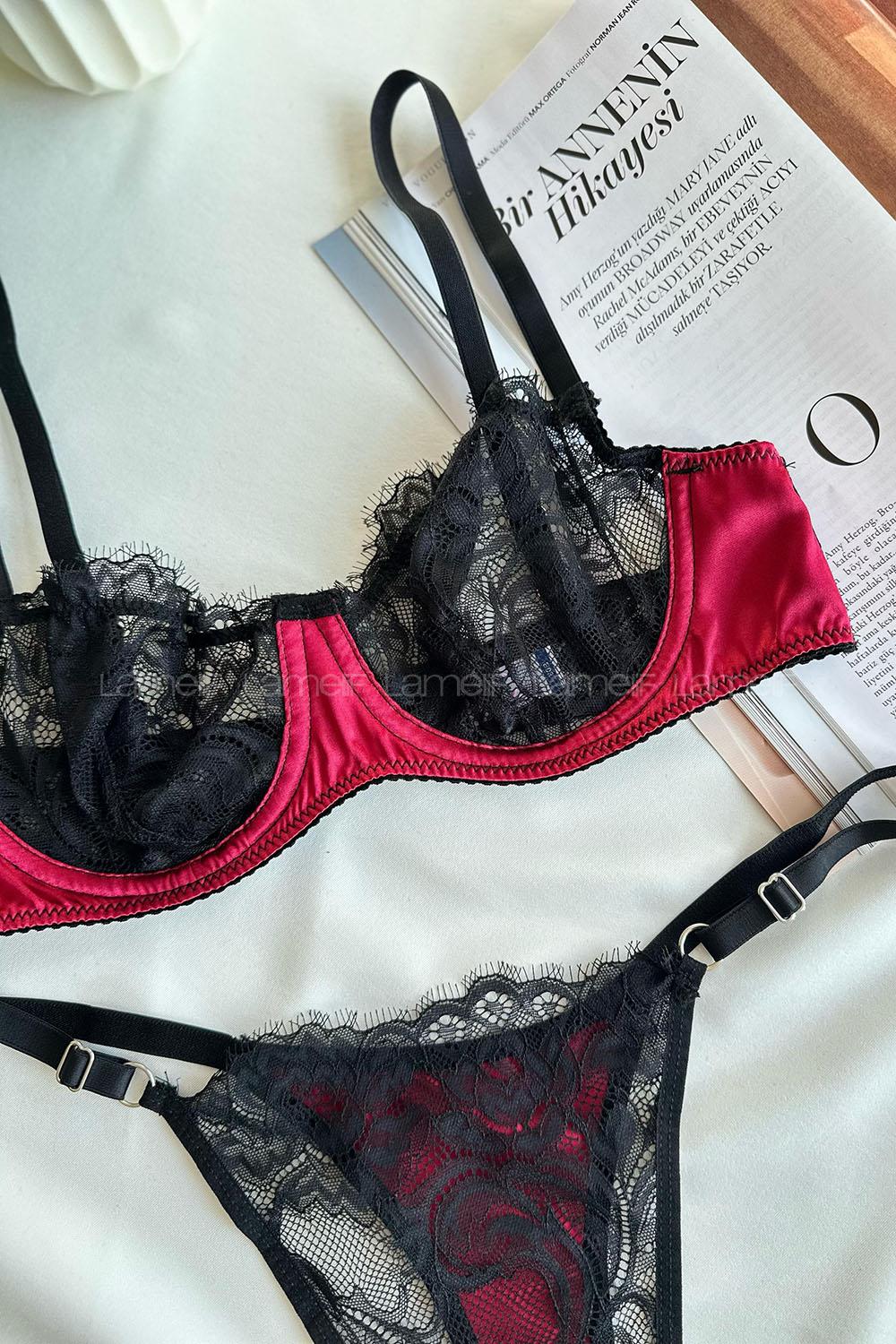 Lamelif Saten Dantel Bralet Takım Desteksiz