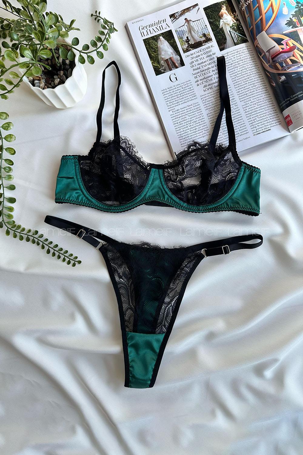 Lamelif Saten Dantel Bralet Takım Desteksiz