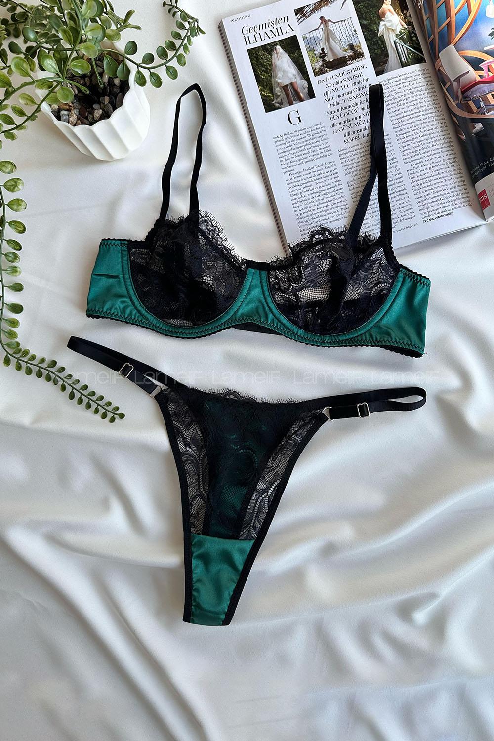 Lamelif Saten Dantel Bralet Takım Desteksiz