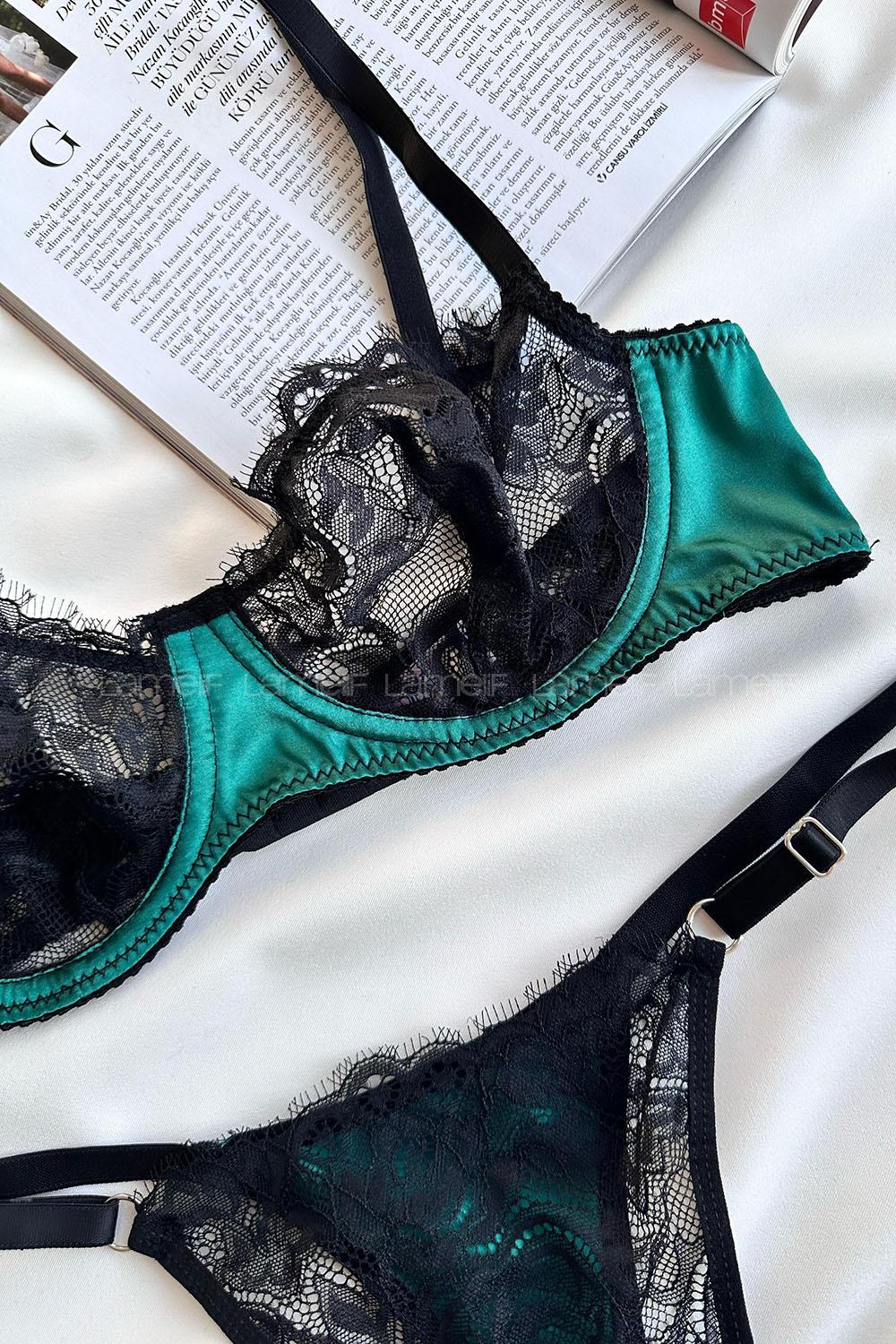 Lamelif Saten Dantel Bralet Takım Desteksiz
