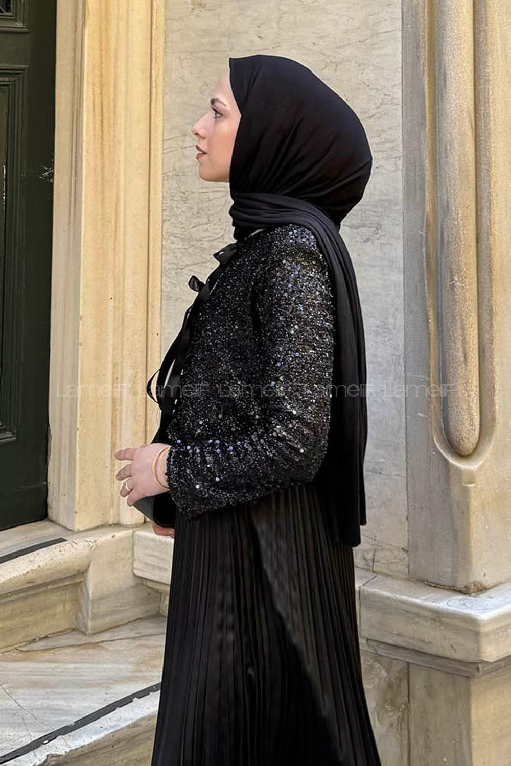 Lamelif Simli Tesettür Ceket Siyah