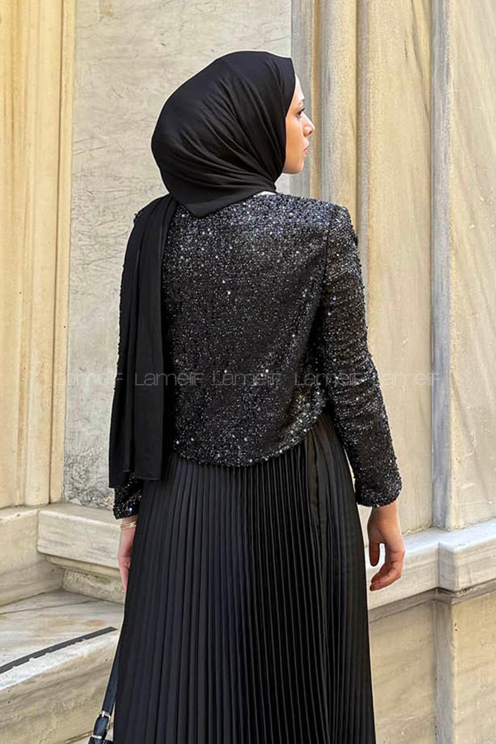 Lamelif Simli Tesettür Ceket Siyah