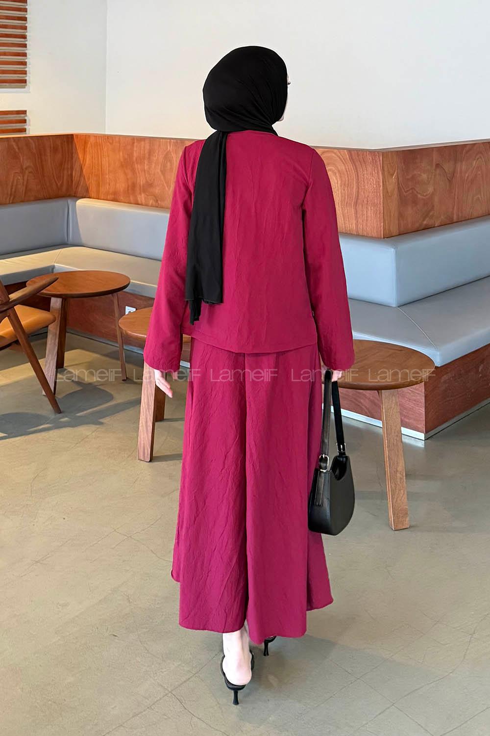 Lamelif Modal Kıraş Gömlek-Etek Takım Bordo