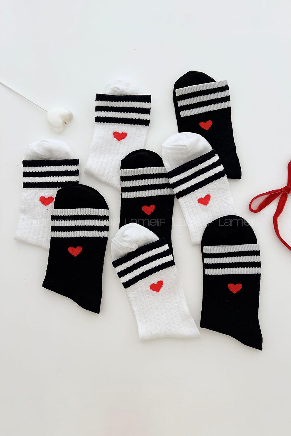 Lamelif 4lü Fitilli Kalpli Kolej Çorap