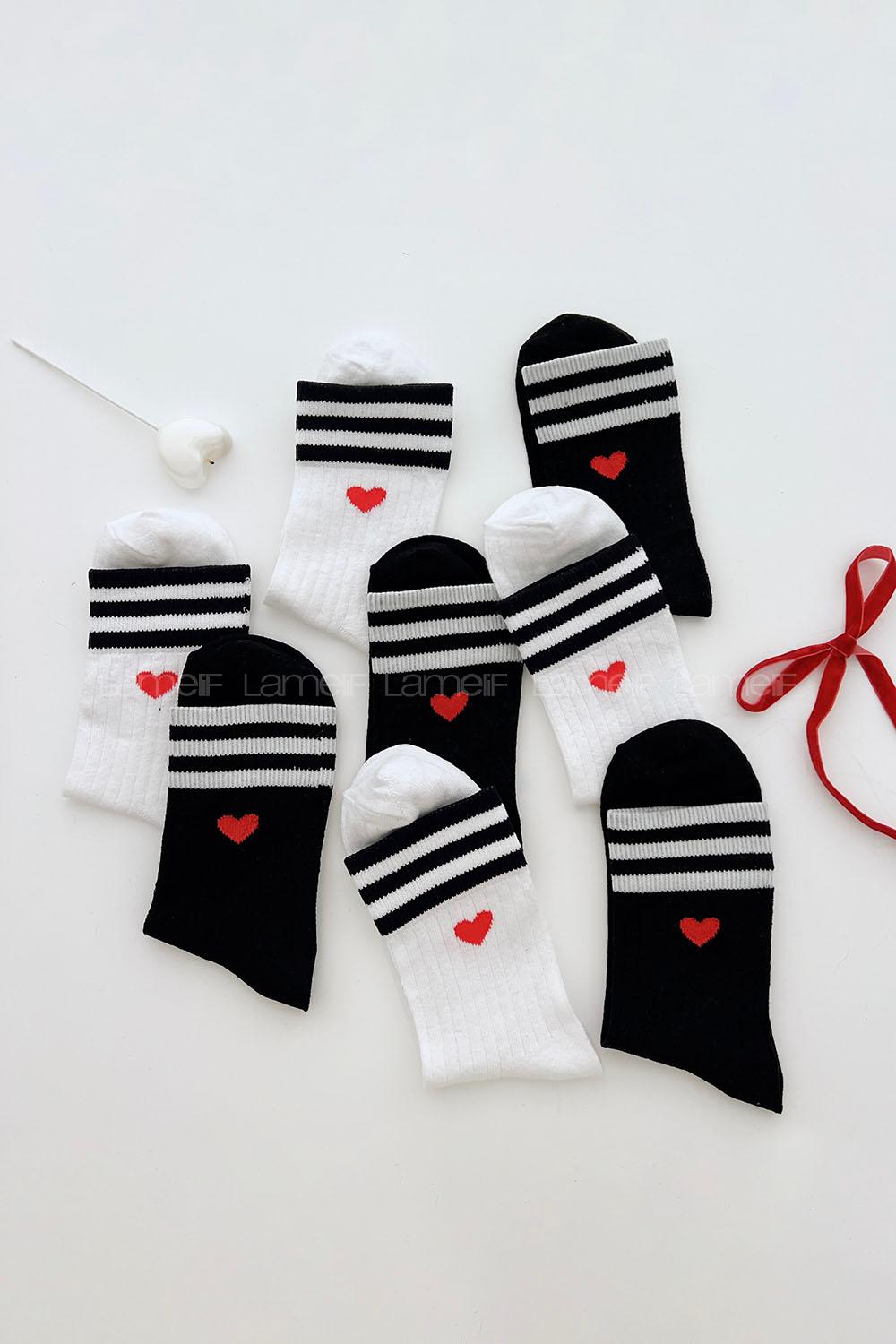 Lamelif 4lü Fitilli Kalpli Kolej Çorap