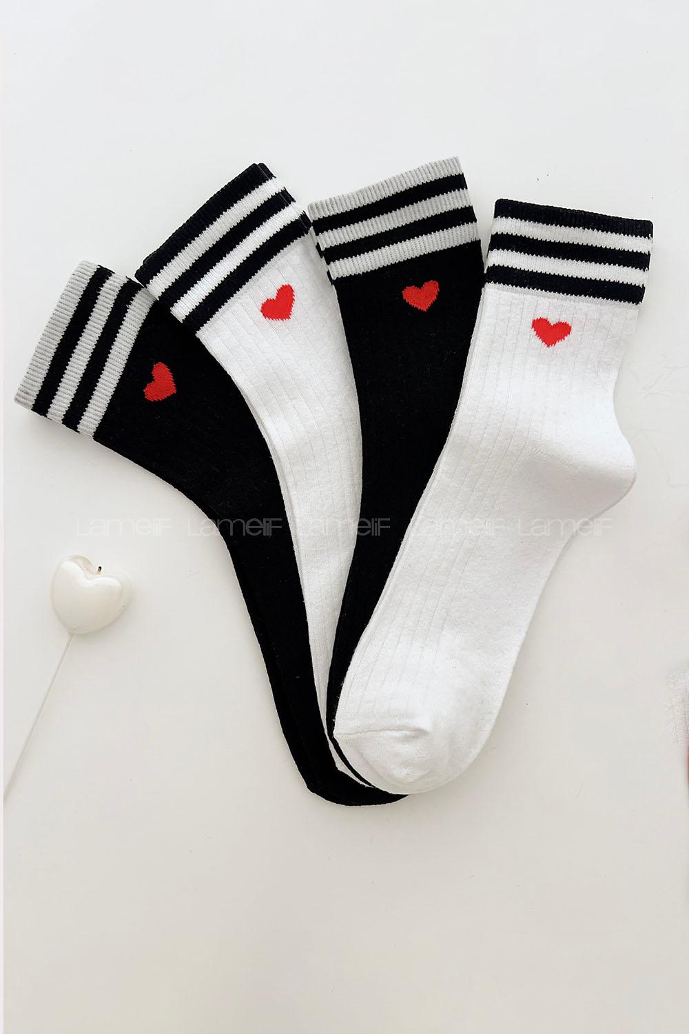 Lamelif 4lü Fitilli Kalpli Kolej Çorap