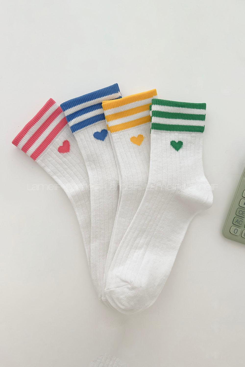 Lamelif 4lü Fitilli Renkli Kalp Kolej Çorap