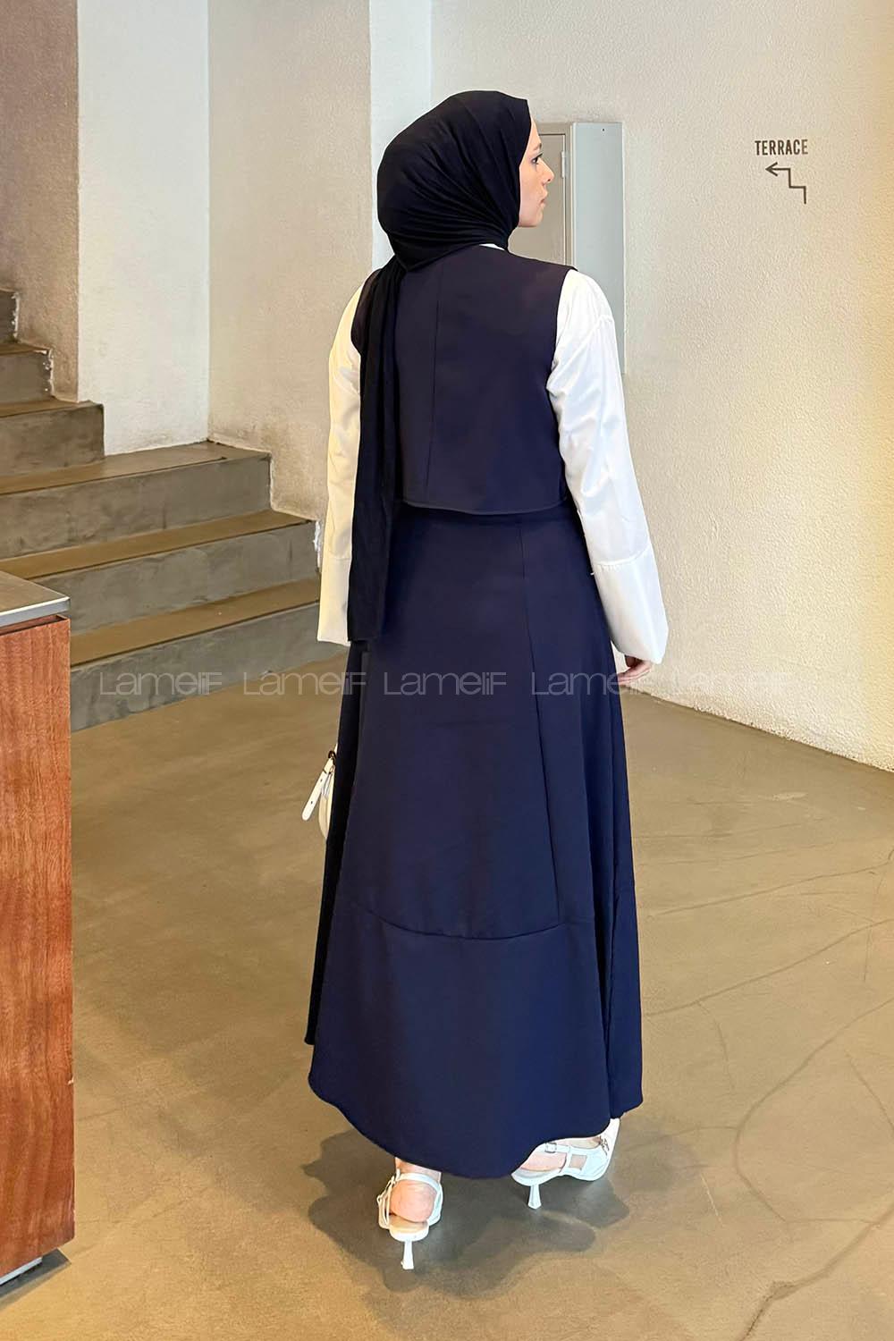 Lamelif Crop Yelek-Etekli İkili Takım Lacivert