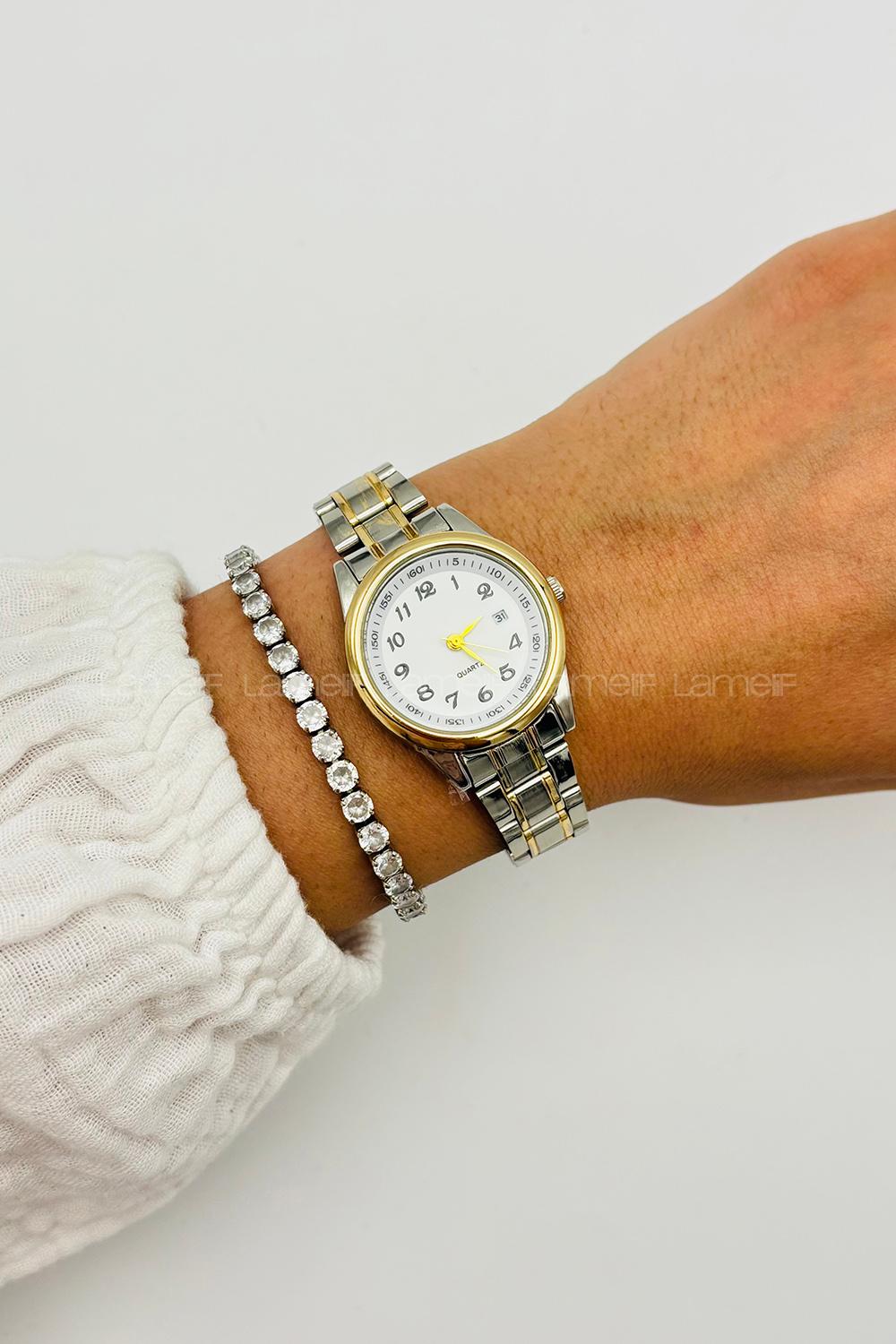 Lamelif Gümüş Gold Detaylı Vinta Metal Kordon Kol Saati