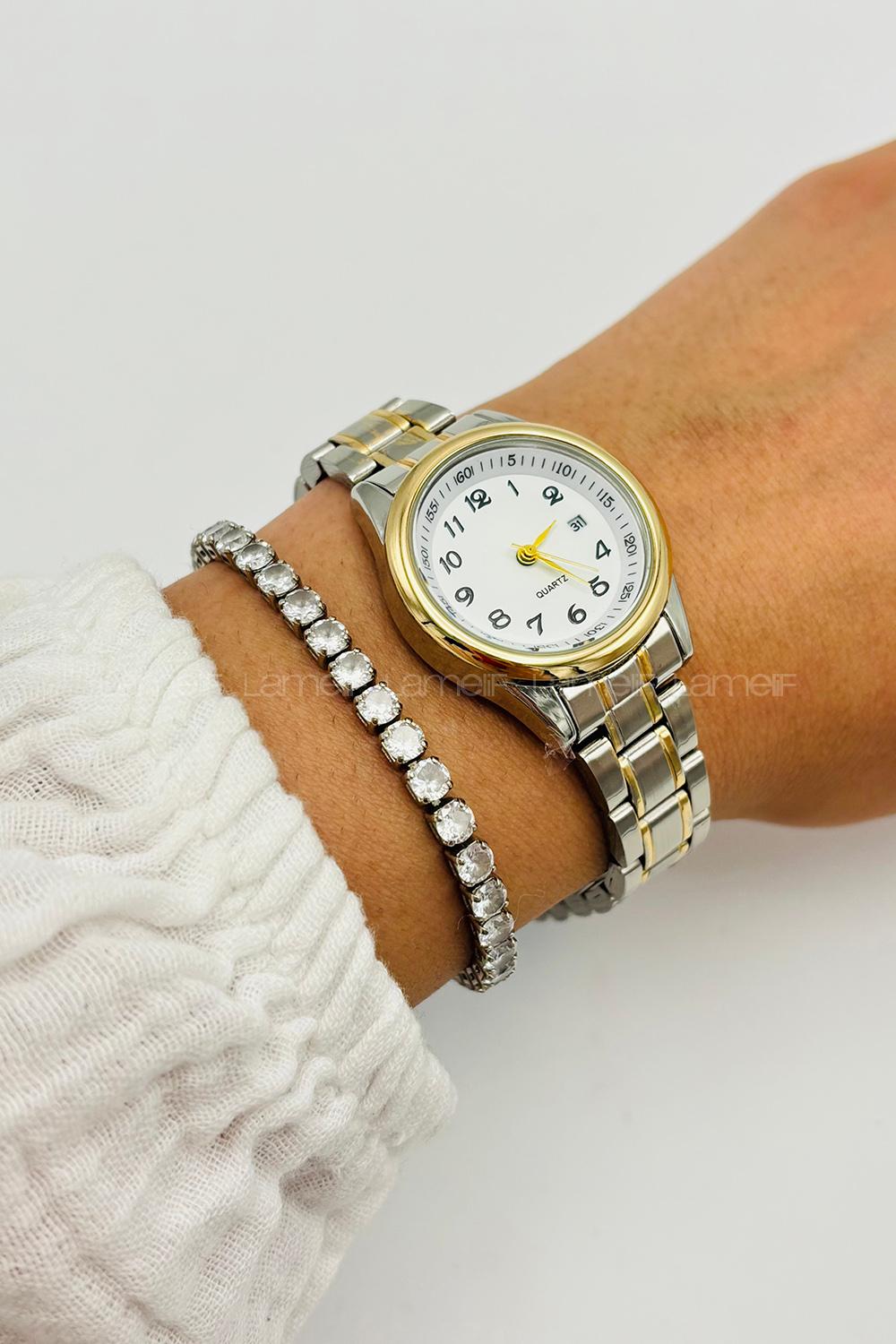 Lamelif Gümüş Gold Detaylı Vinta Metal Kordon Kol Saati