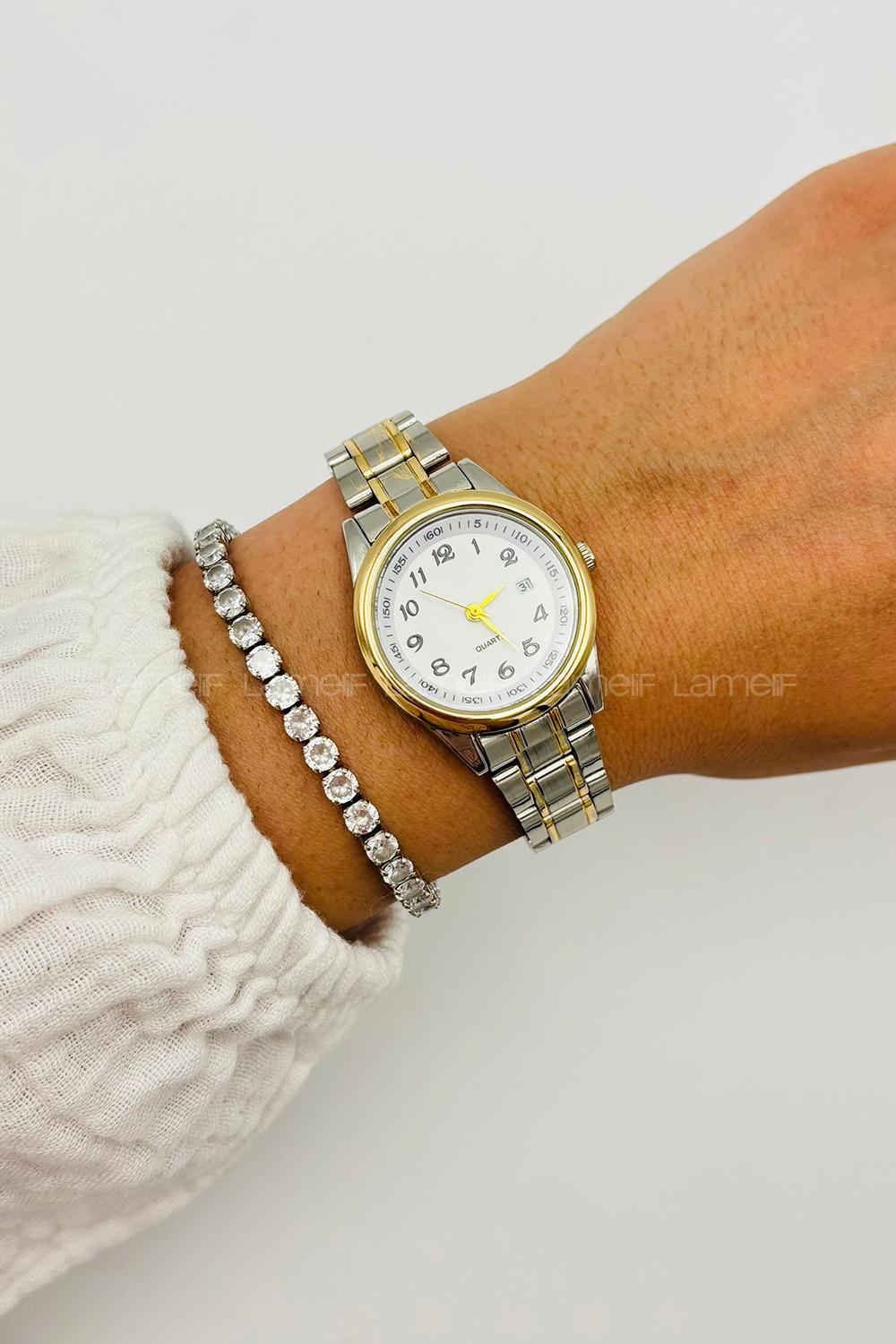 Lamelif Gümüş Gold Detaylı Vinta Metal Kordon Kol Saati