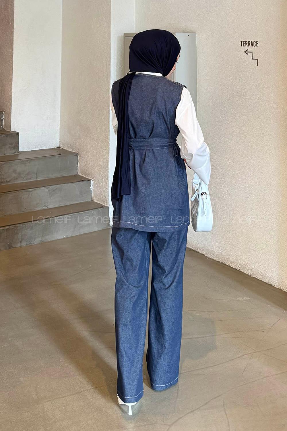 Lamelif Kot Pantolon-Tunik İkili Tesettür Takım Kot Mavisi