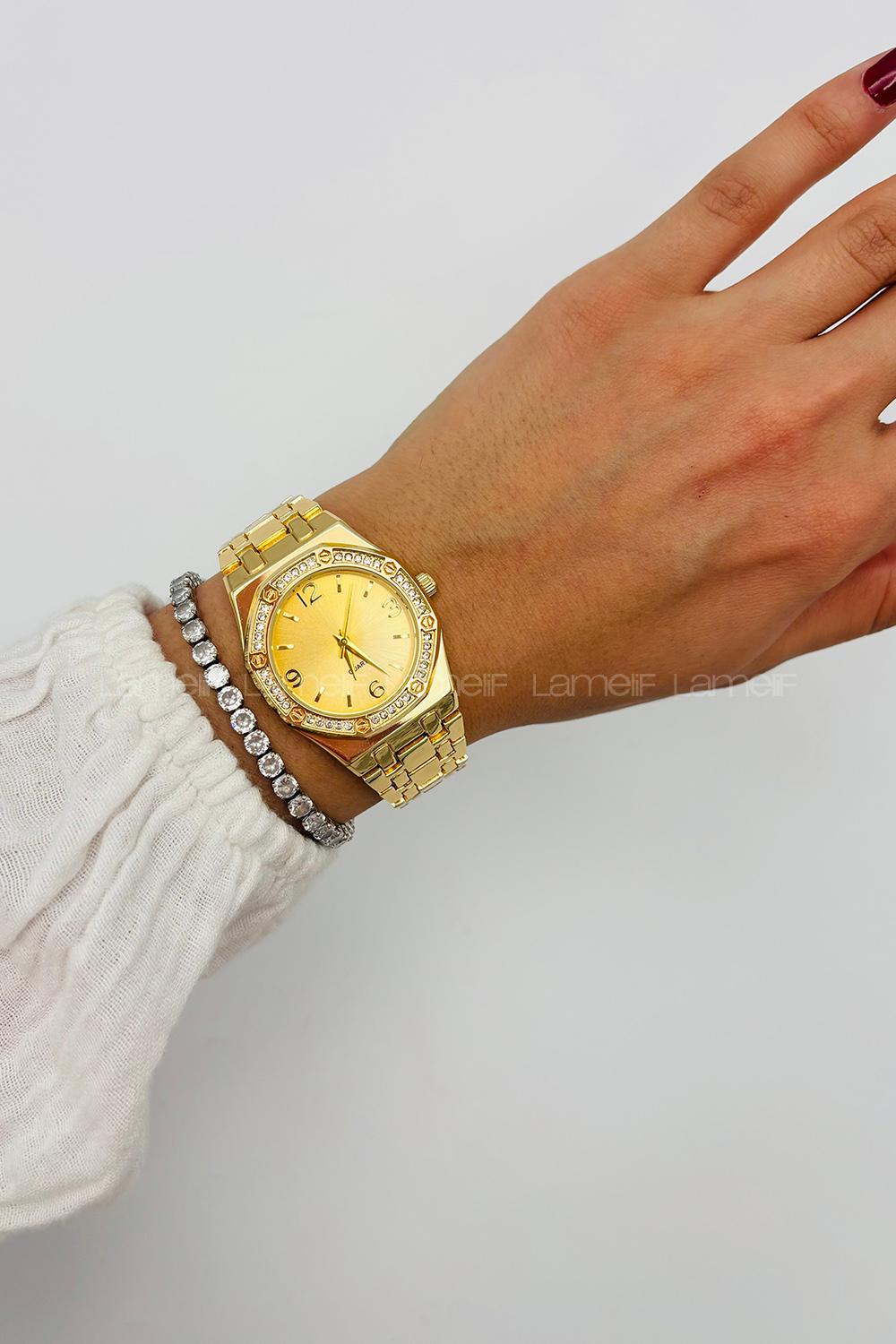 Lamelilf Gold Taş Detaylı Metal Kordon Kol Saati