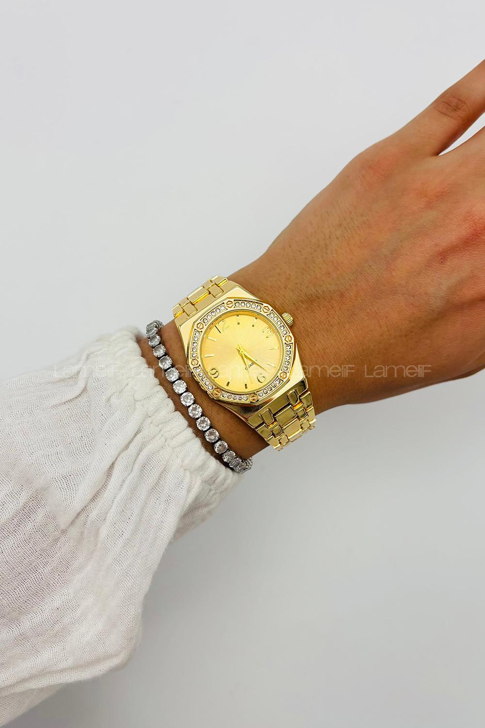Lamelilf Gold Taş Detaylı Metal Kordon Kol Saati