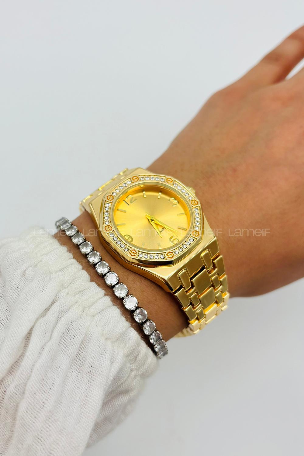 Lamelilf Gold Taş Detaylı Metal Kordon Kol Saati
