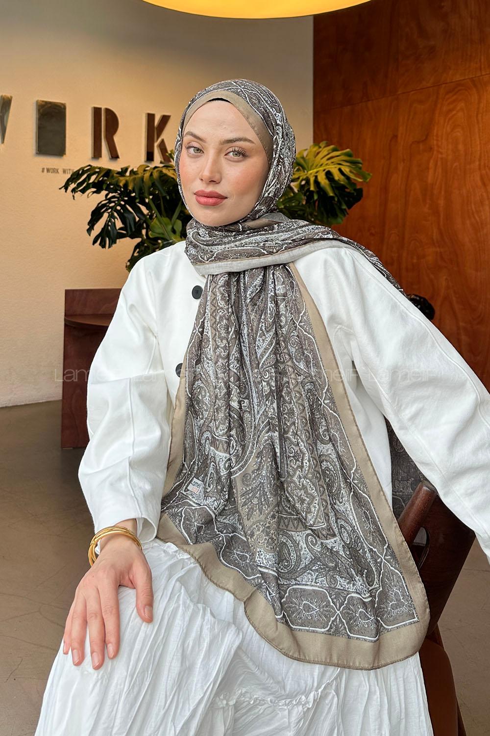 Lamelif Retro Desen Pamuk Şal Mint Yeşili