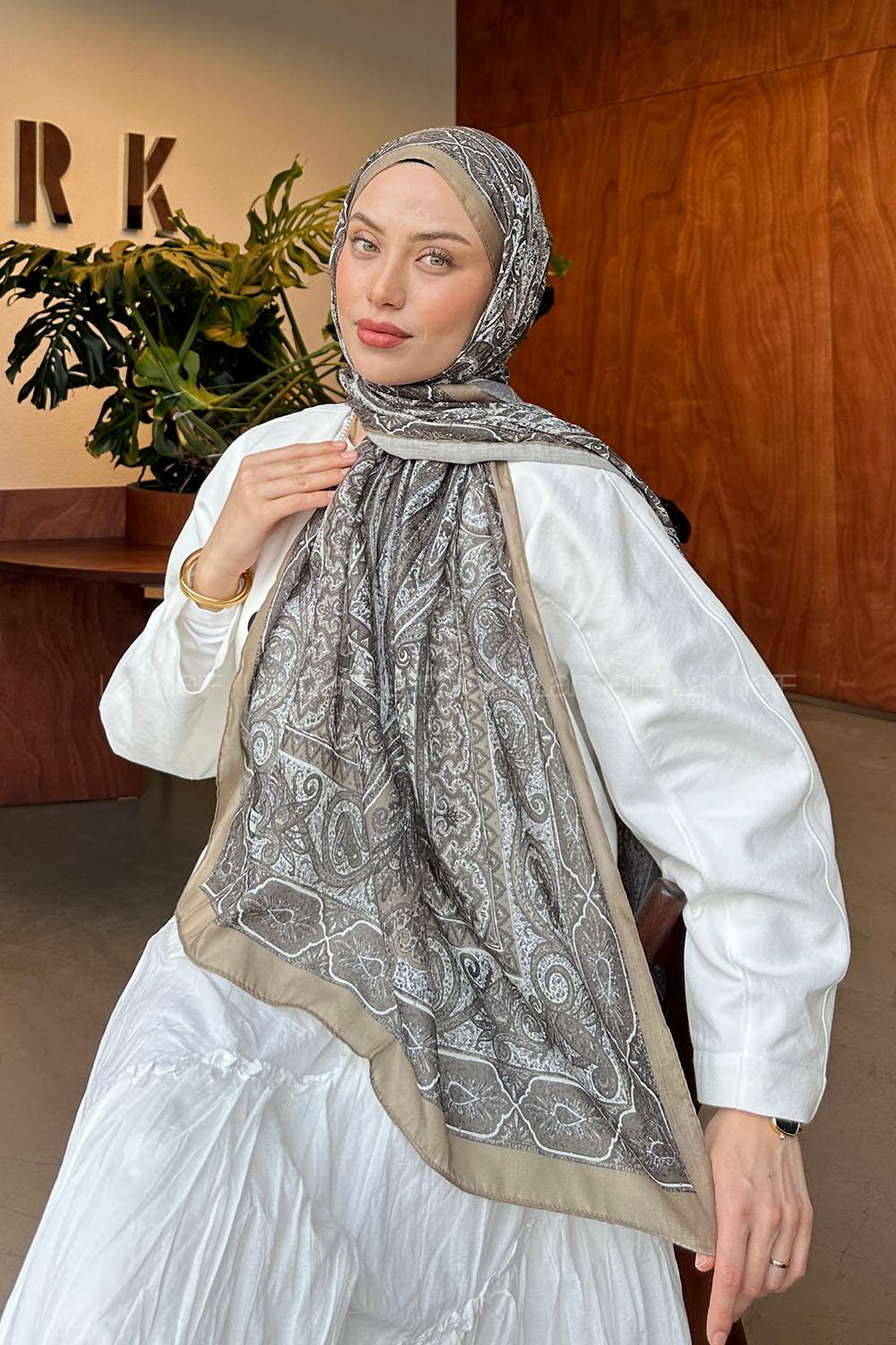 Lamelif Retro Desen Pamuk Şal Mint Yeşili