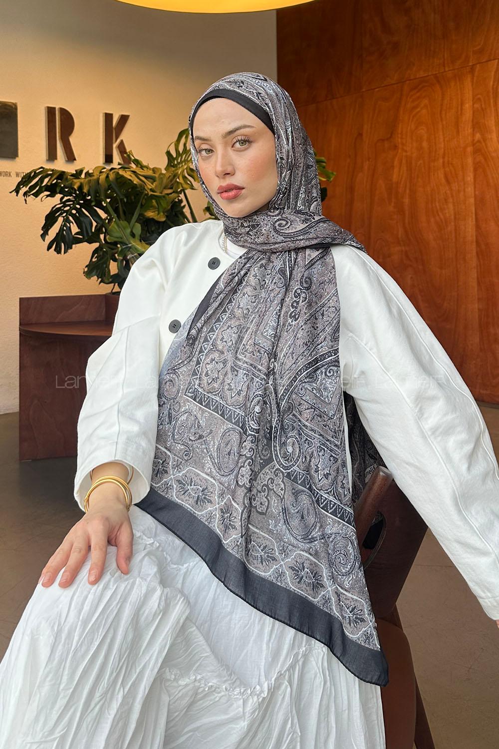 Lamelif Retro Desen Pamuk Şal Toprak