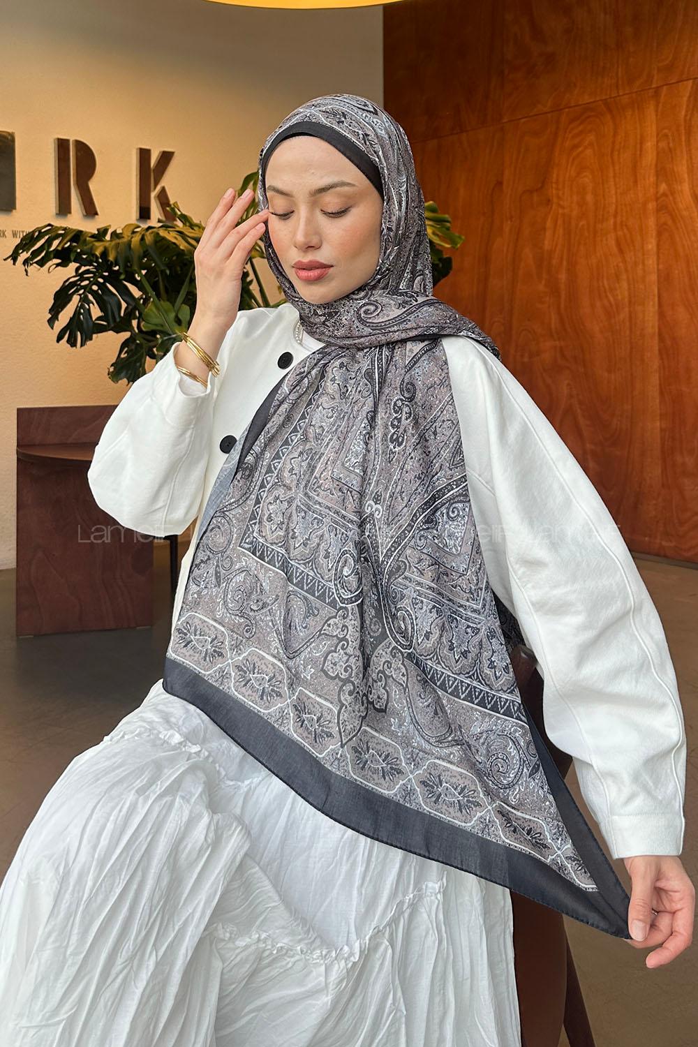 Lamelif Retro Desen Pamuk Şal Toprak