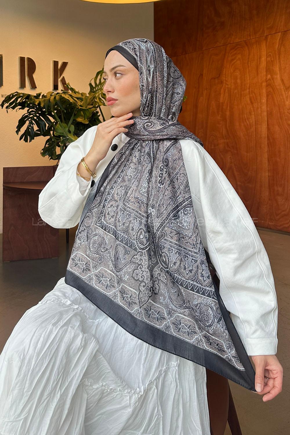 Lamelif Retro Desen Pamuk Şal Toprak