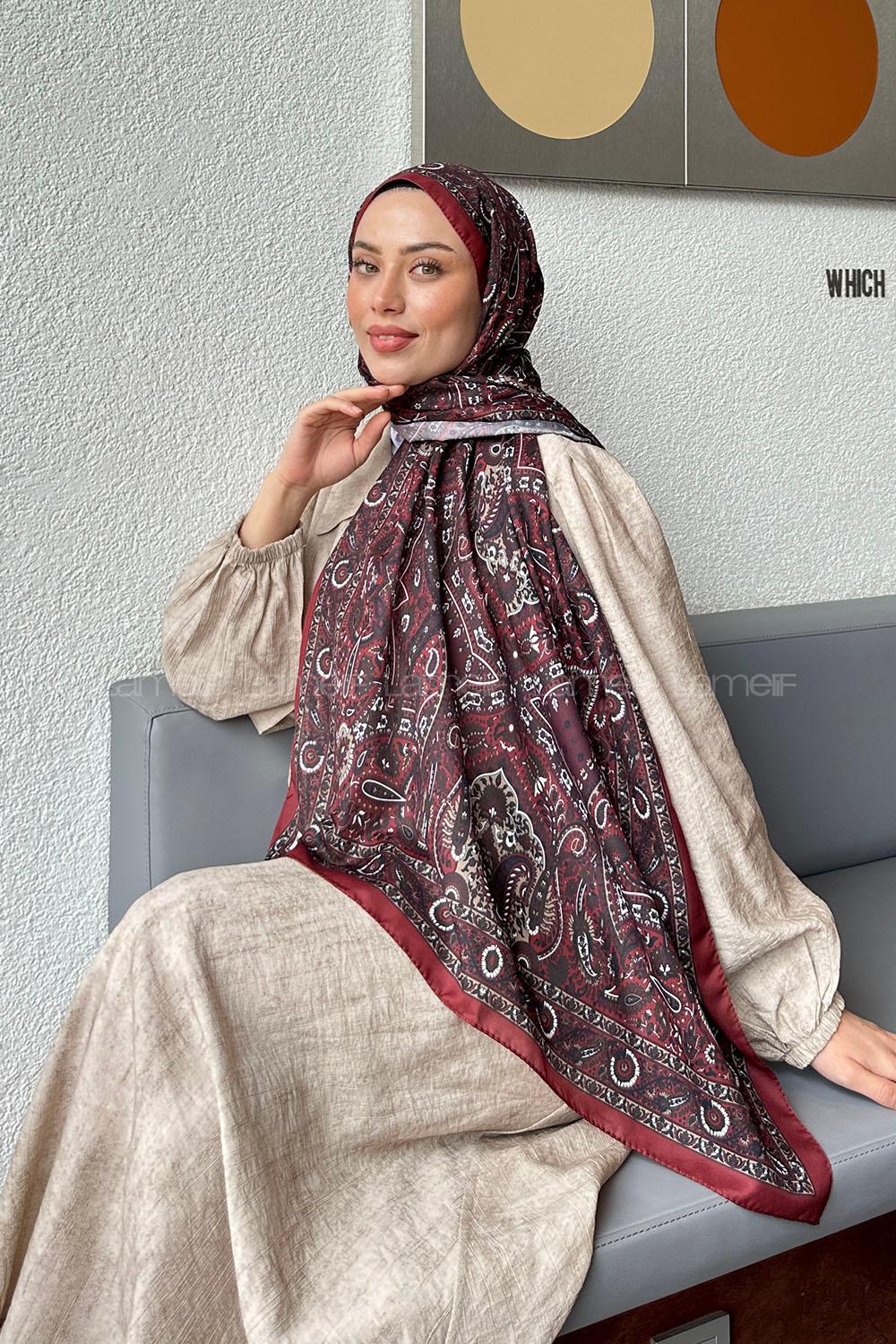 Lamelif Retro Desen Soft Şal Bordo