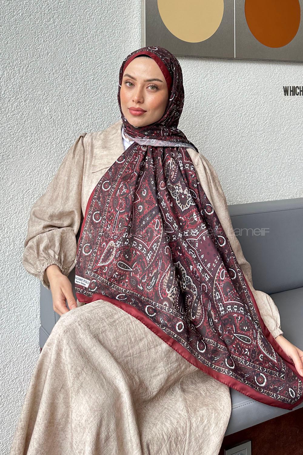 Lamelif Retro Desen Soft Şal Bordo