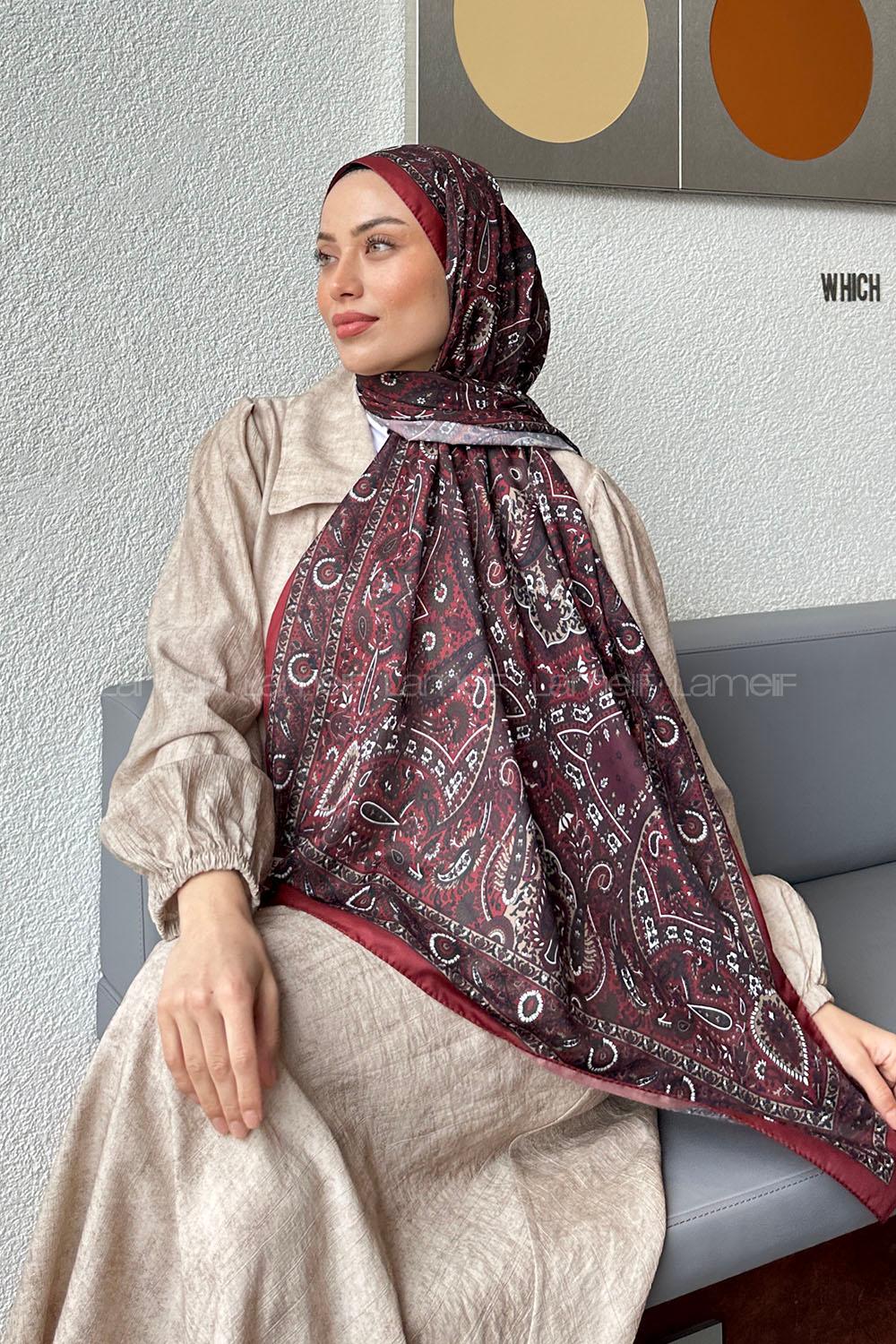 Lamelif Retro Desen Soft Şal Bordo