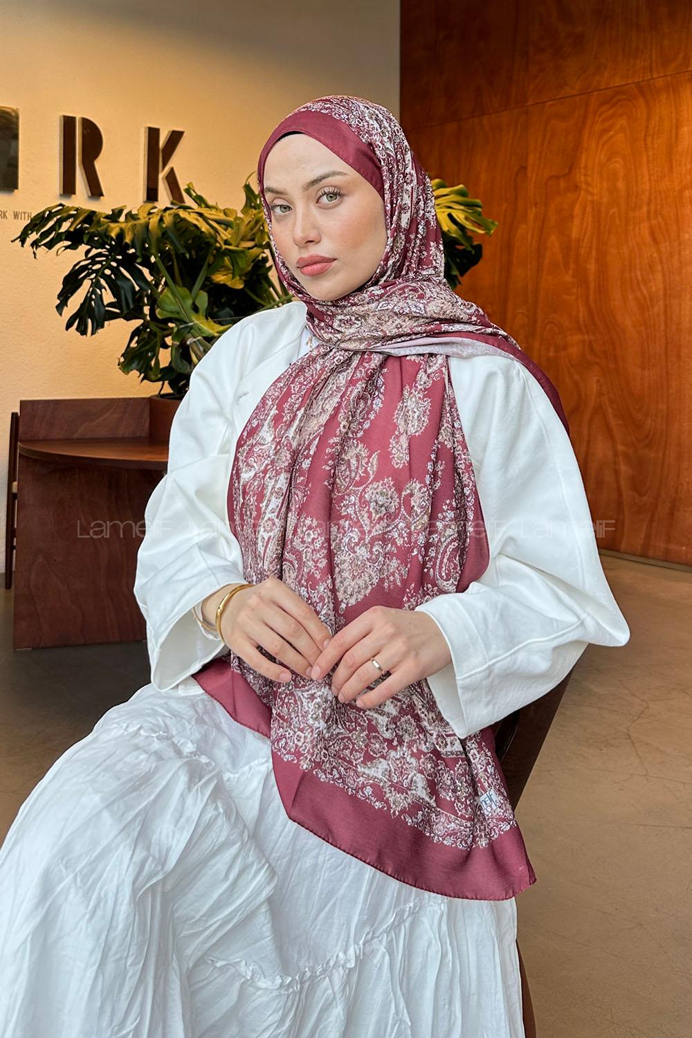 Lamelif Retro Desen Soft Şal Bordo