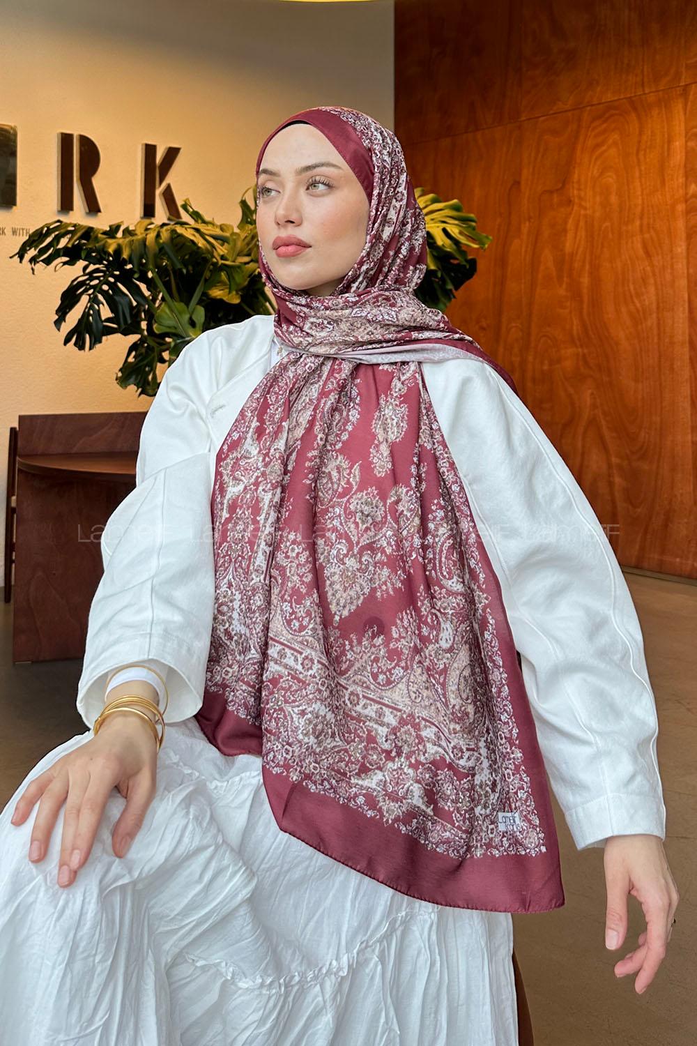 Lamelif Retro Desen Soft Şal Bordo