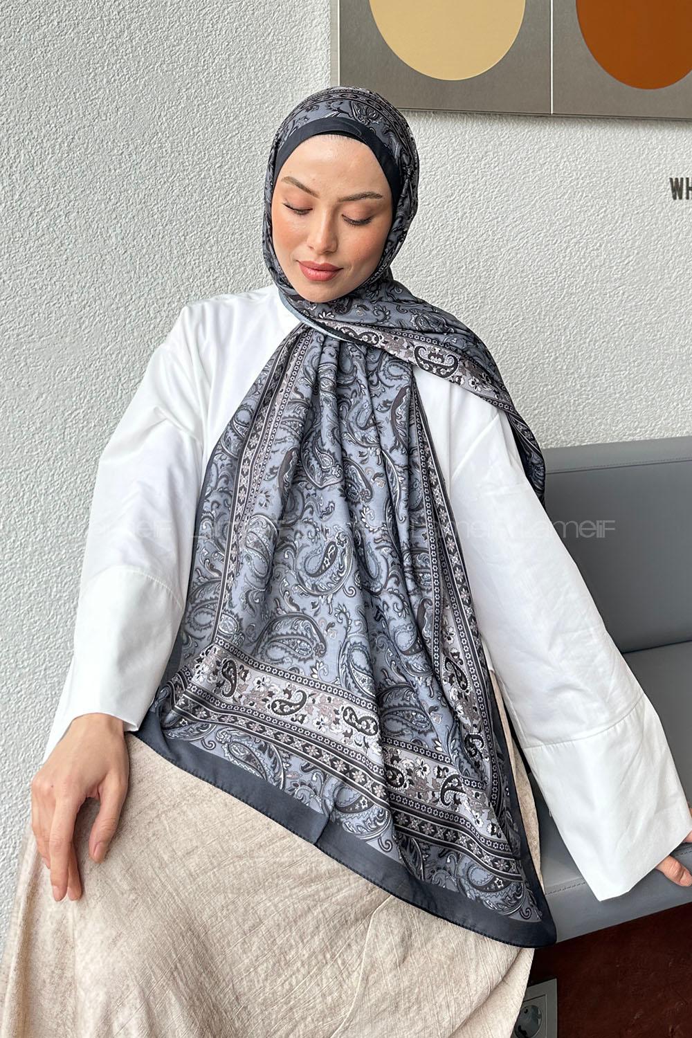 Lamelif Retro Desen Soft Şal Füme