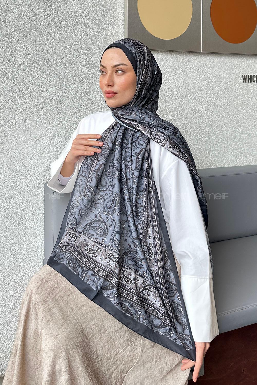 Lamelif Retro Desen Soft Şal Füme