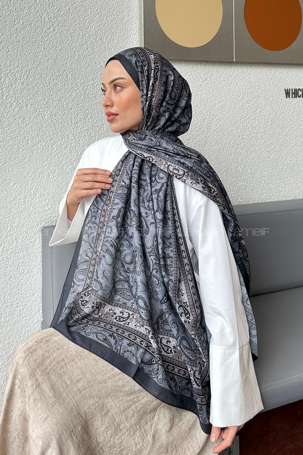 Lamelif Retro Desen Soft Şal Füme