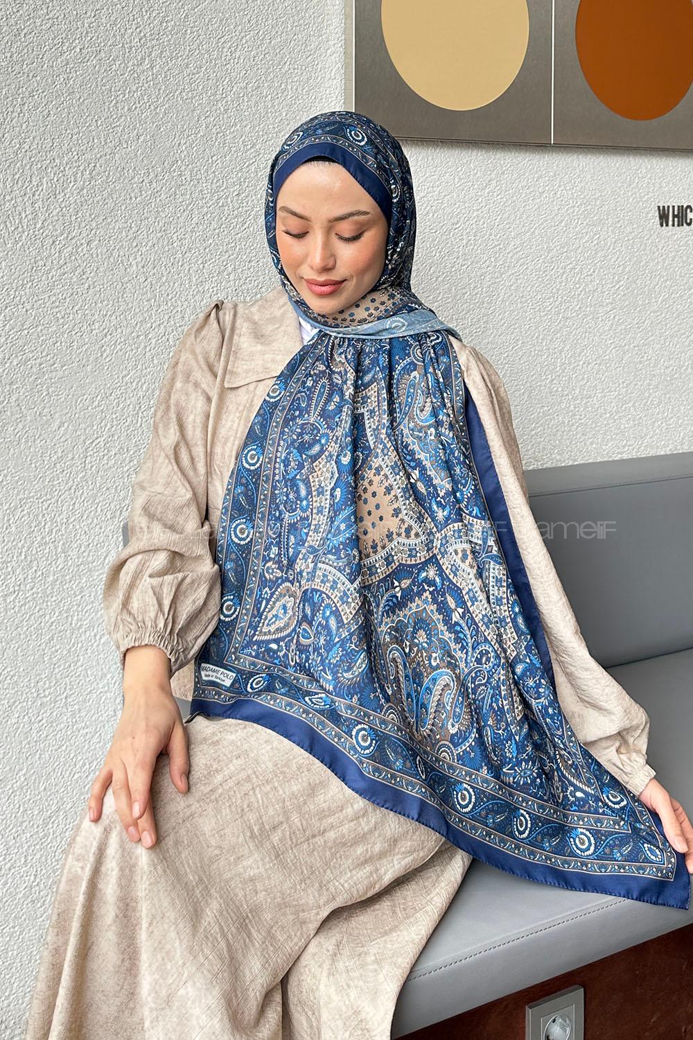 Lamelif Retro Desen Soft Şal Gece Mavisi