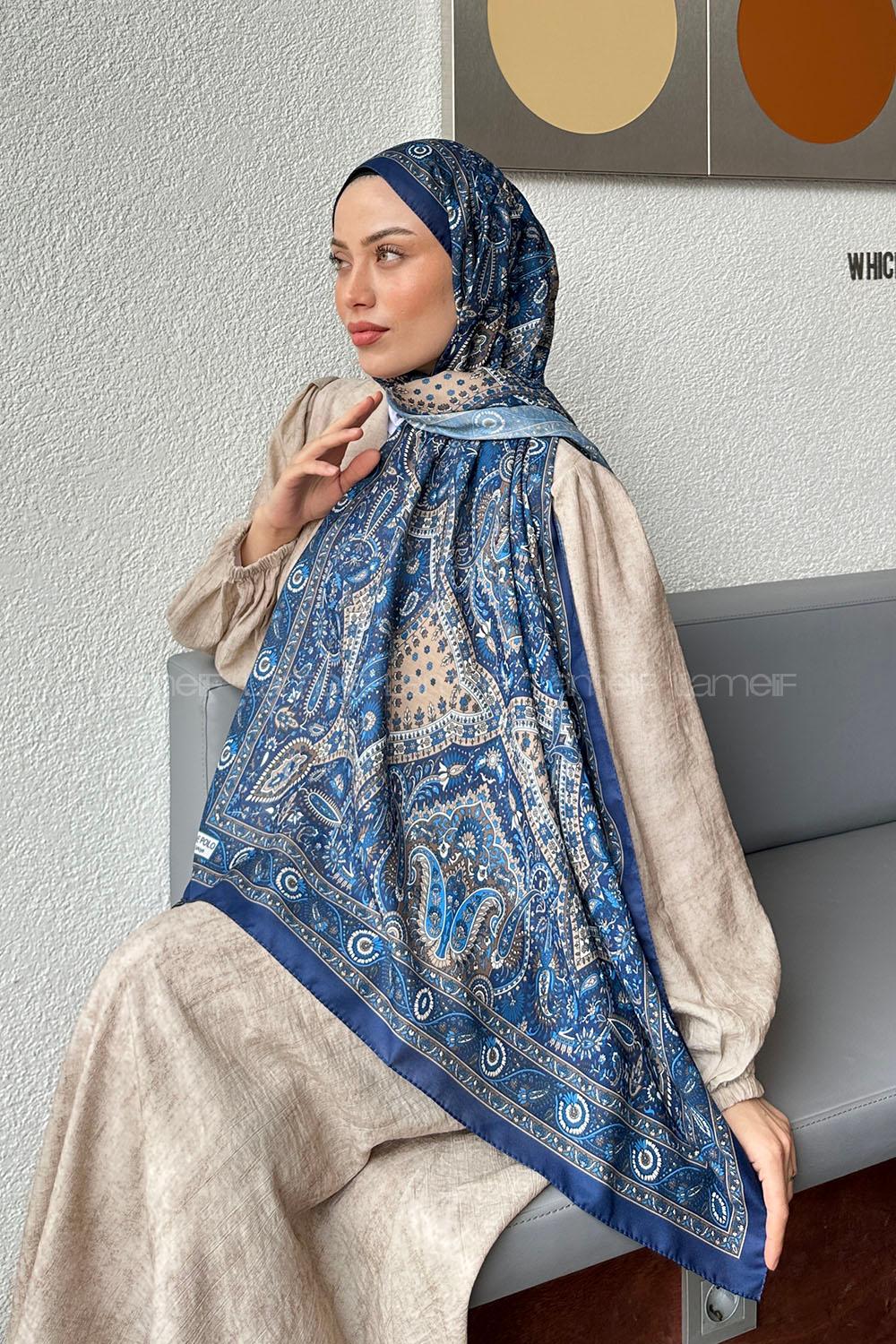 Lamelif Retro Desen Soft Şal Gece Mavisi