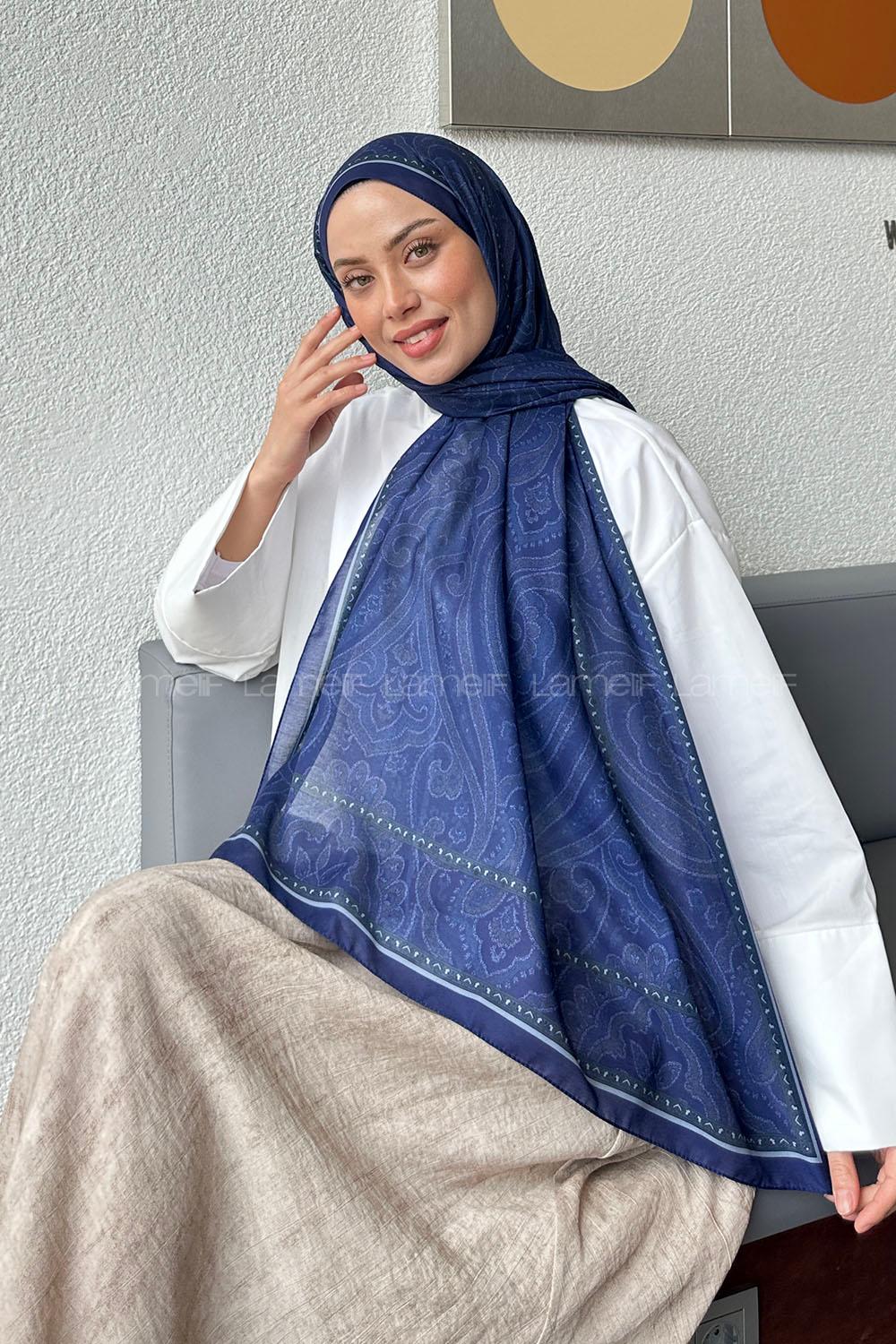 Lamelif Retro Desen Soft Şal Gece Mavisi