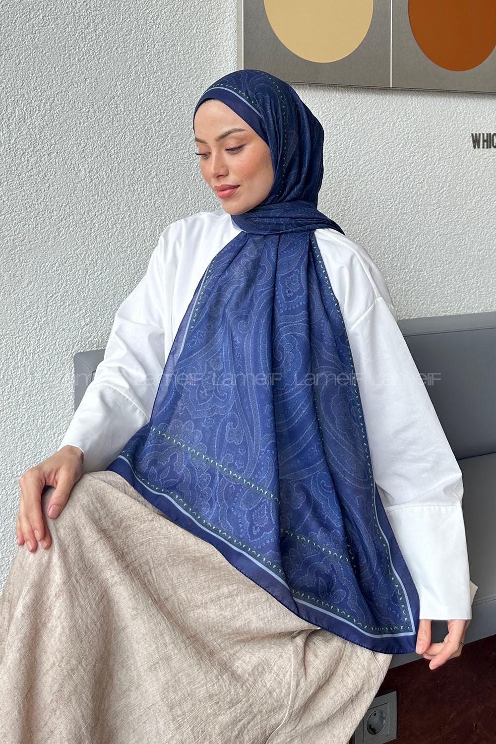 Lamelif Retro Desen Soft Şal Gece Mavisi