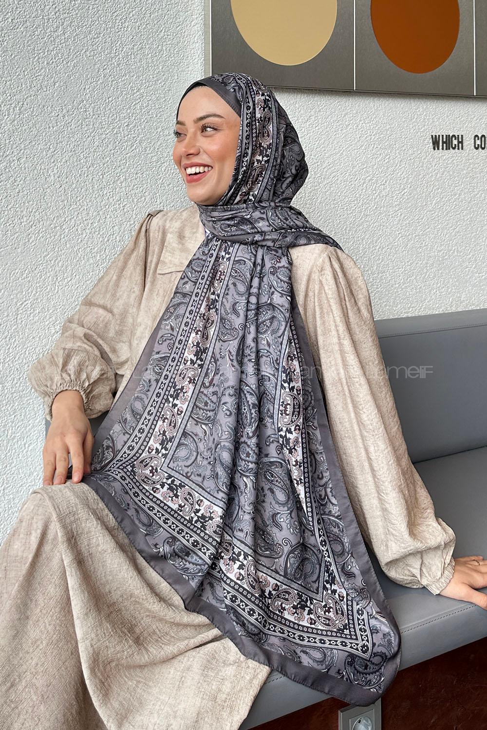 Lamelif Retro Desen Soft Şal Gri